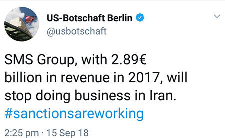 توقف روابط تجاری شرکت فولادسازی آلمان با ایران