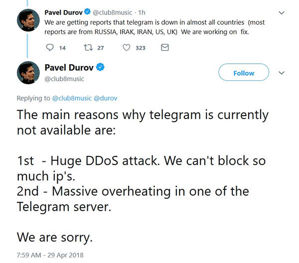 قطع شدن تلگرام به دلیل حمله گسترده DDoS