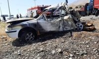 تصادف آتشین مینی‌بوس و سمند در تهران