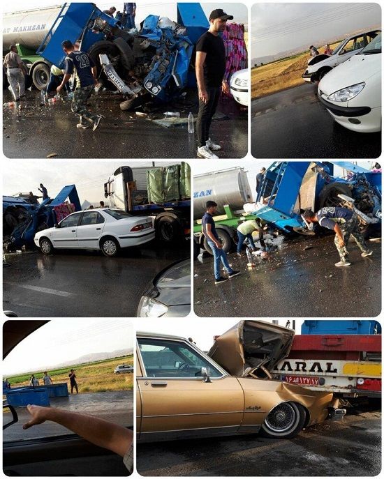 تصاویری از تصادف زنجیره‌ای در اتوبان قزوین