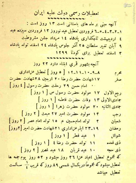 میزان تعطیلات رسمی ایران در سال 1307