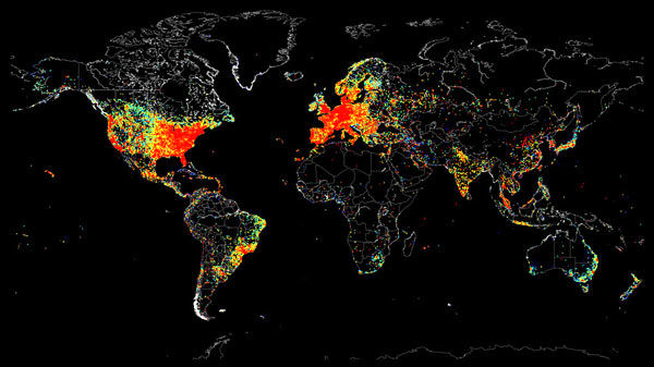 نقشه همه گجت‌های متصل به اینترنت در دنیا