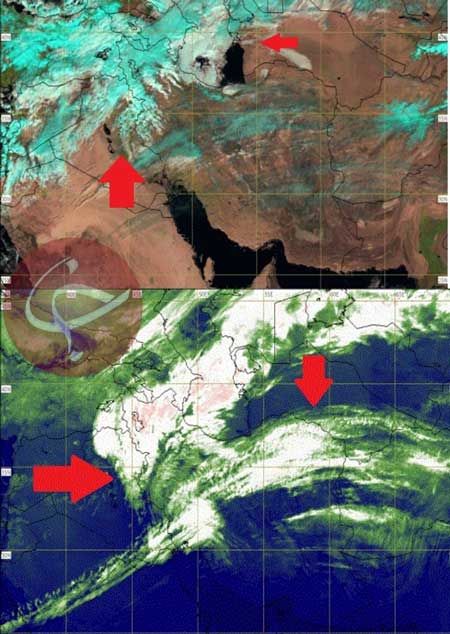تصاویر ماهواره‌ای از حرکت جبهه بارشی در ایران