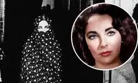 الیزابت تیلور با چادر در صحن ورودی شاهچراغ