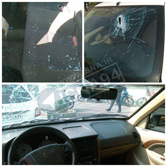 عکسی از خودروی نماینده بعد از حمله با میلگرد