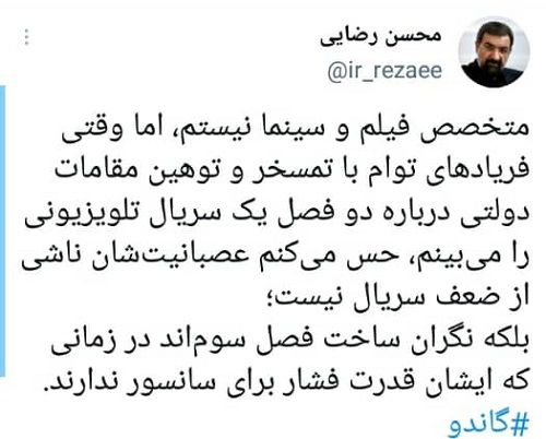 کنایه محسن رضایی به دولت درباره سریال گاندو