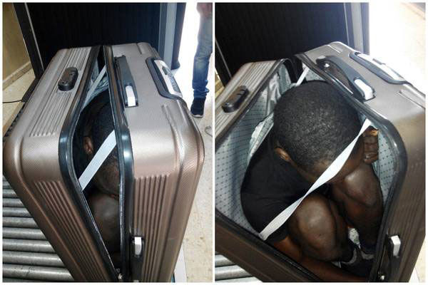 مخفی شدن یک پناهجو در چمدان!