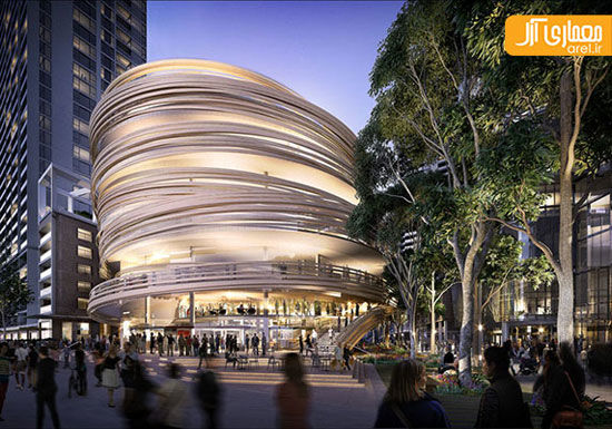 معماری کتابخانه سیدنی، با چوب‌های ماپیچی