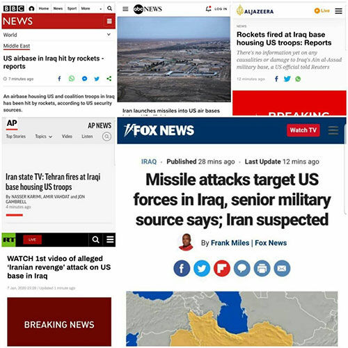 پوشش گسترده رسانه‌های جهان از حمله موشکی سپاه