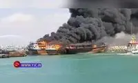آتش گرفتن ۴ لنج در اسکله بندرجاسک