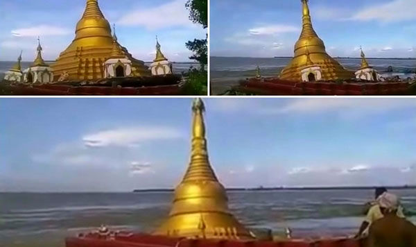 غرق شدن یک معبد بودایی در رودخانه