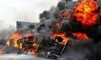 لحظه انفجار مخزن گاز مقابل صورت کارگر!