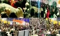 حمله گاو خشمگین به شرکت کنندگانِ مراسم مذهبی