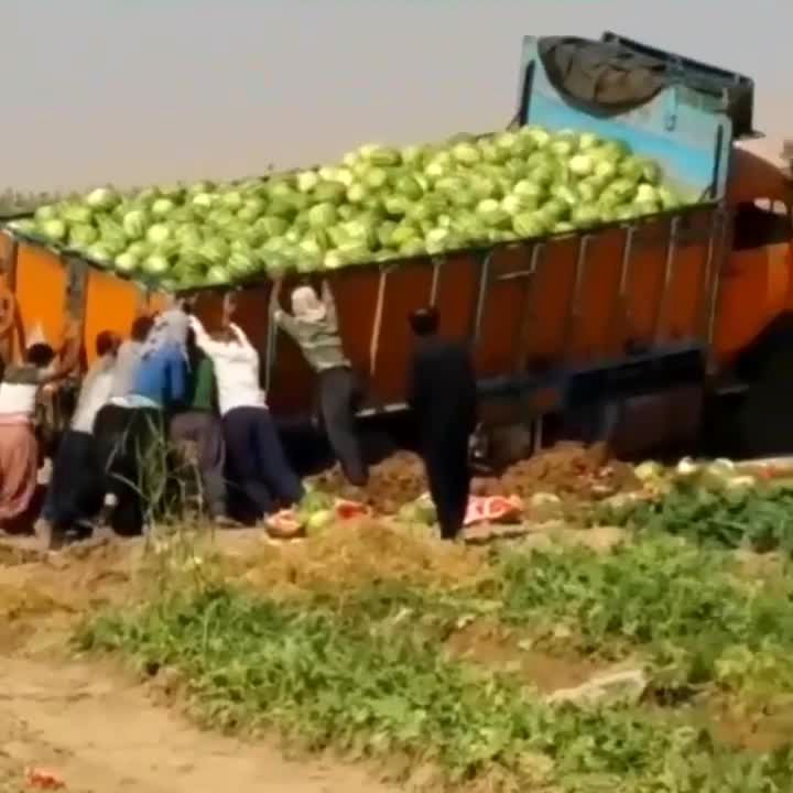 واژگونی کامیون حامل هندوانه به دست پت و مت!