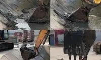 نجات یک سگ کوچک با استفاده از بیل مکانیکی
