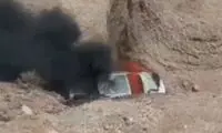 سقوط و آتش‌سوزی یک خودرو در جاده اندیمشک
