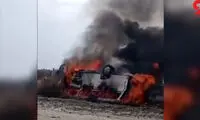 واژگونی و آتش گرفتن مینی بوس دانش آموزان