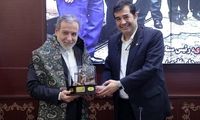 اهدای شال پهلوانی به عراقچی در یک مراسم