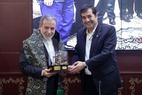اهدای شال پهلوانی به عراقچی در یک مراسم