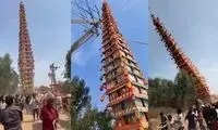  لحظه سقوط ارابه معبد ۳۰ متری در هند