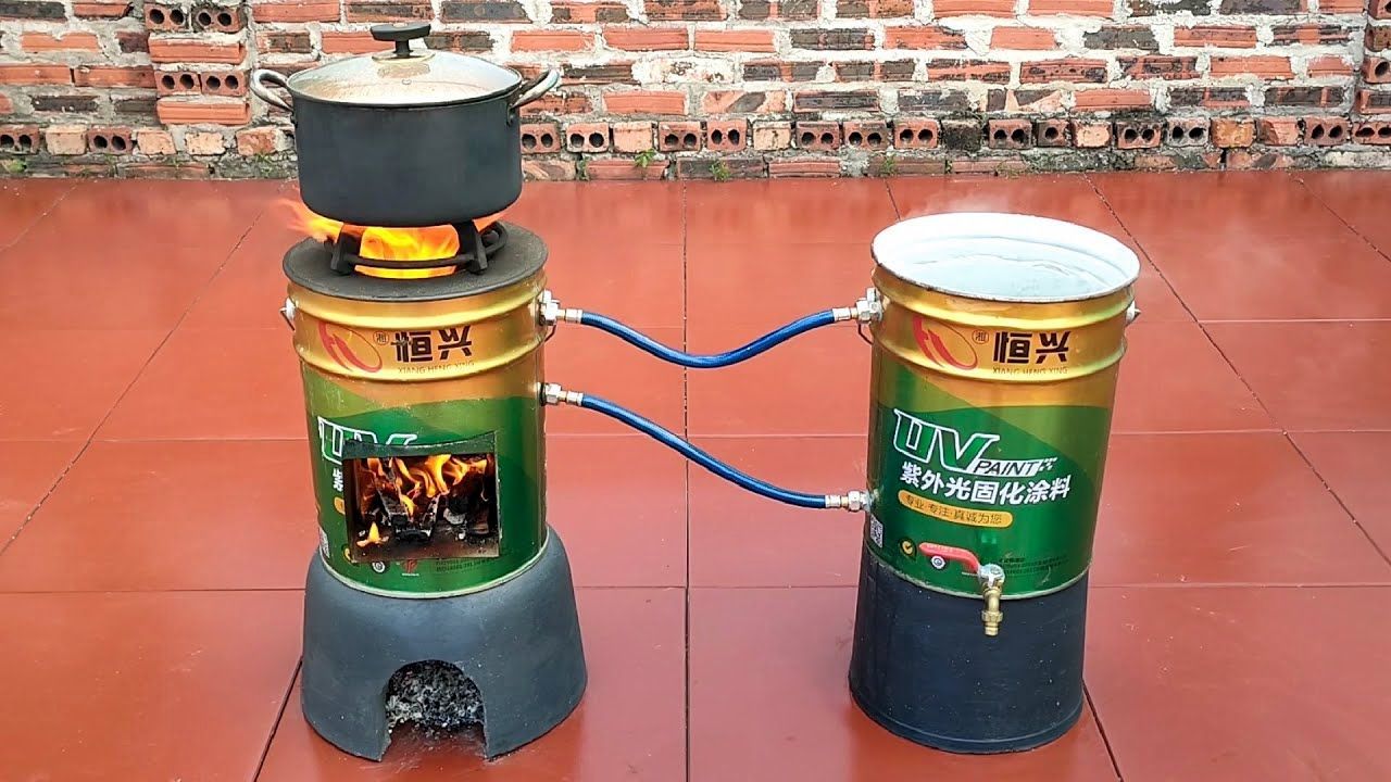 ساخت اجاق هیزمی دو کاره با سطل و لوله مسی
