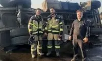 واژگونی تانکر حمل مواد شیمیایی در جاده بوئین‌زهرا