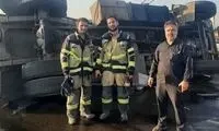واژگونی تانکر حمل مواد شیمیایی در جاده بوئین‌زهرا