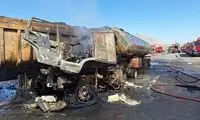 تصادف و آتش‌سوزی یک خودروی حمل قیر در مشهد