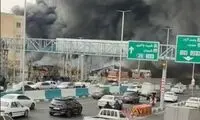 نمایی از آتش‌سوزی هولناک بازار جنت‌آباد از آسمان