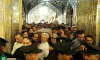 طواف پیکر شهید حججی در روضه منوره رضوی