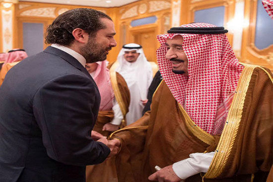سعد الحریری در مراسم استقبال از پادشاه سعودی